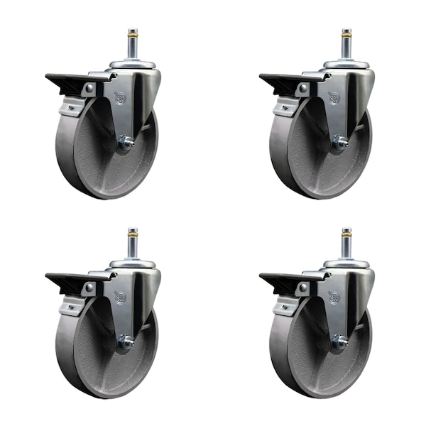 Semi Steel Swvl Grip Ring Caster Set 4 w/3''Wheel&7/16''Stem-4 Swvl w/Top Lck BRK, 4PK